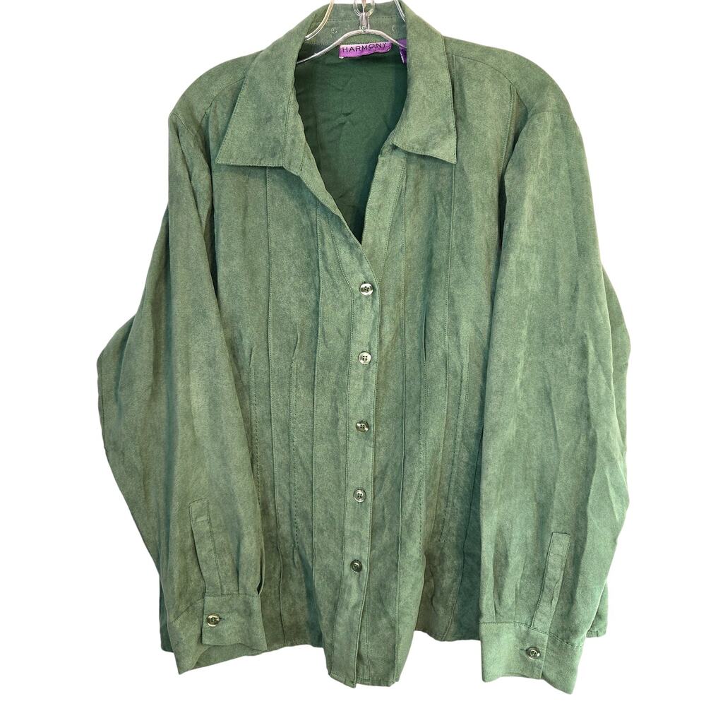 Harmony 2X Women's Shirt Blazer Green Top Button Down Plus Size 18W 20W 2XL XXL